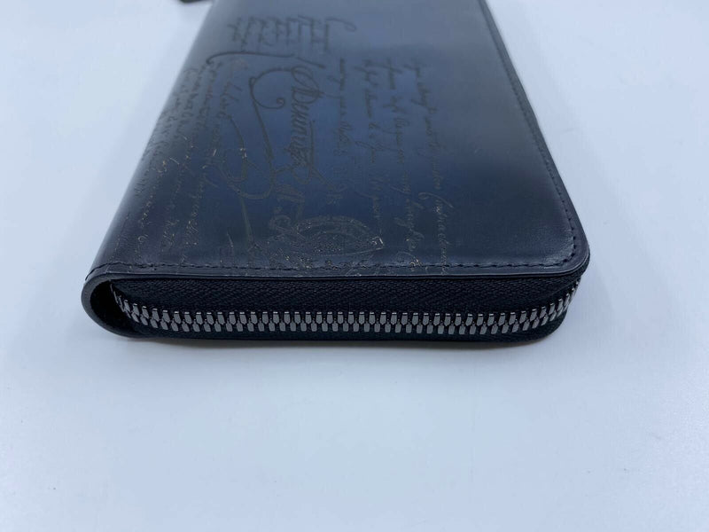 Berluti Men's Blue Itauba Scritto Leather Long Zipped Wallet 