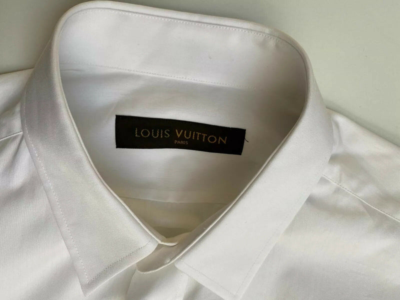 Louis Vuitton Men's White Cotton Emblem Classic Collar Shirt