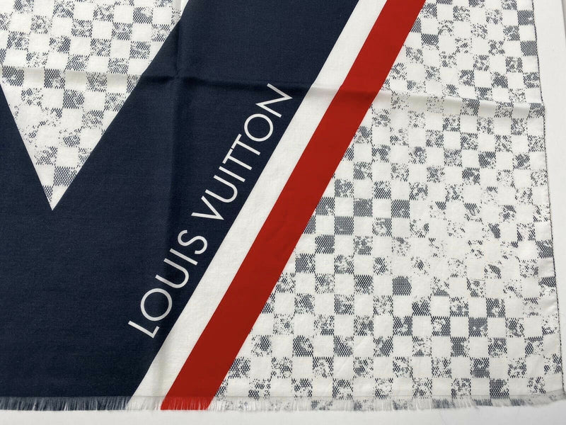 Louis Vuitton Men's Cotton Silk Damier Cobalt Race Shawl Scarf