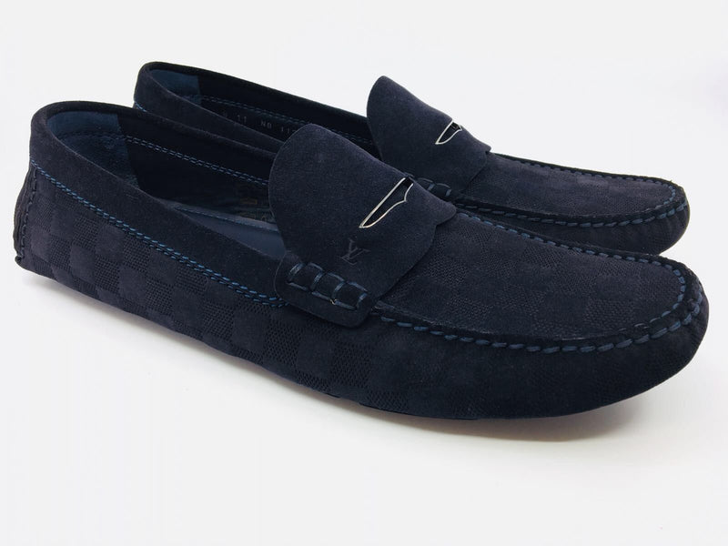 Louis Vuitton Men's Navy Damier Suede Shade Car Shoe Loafer