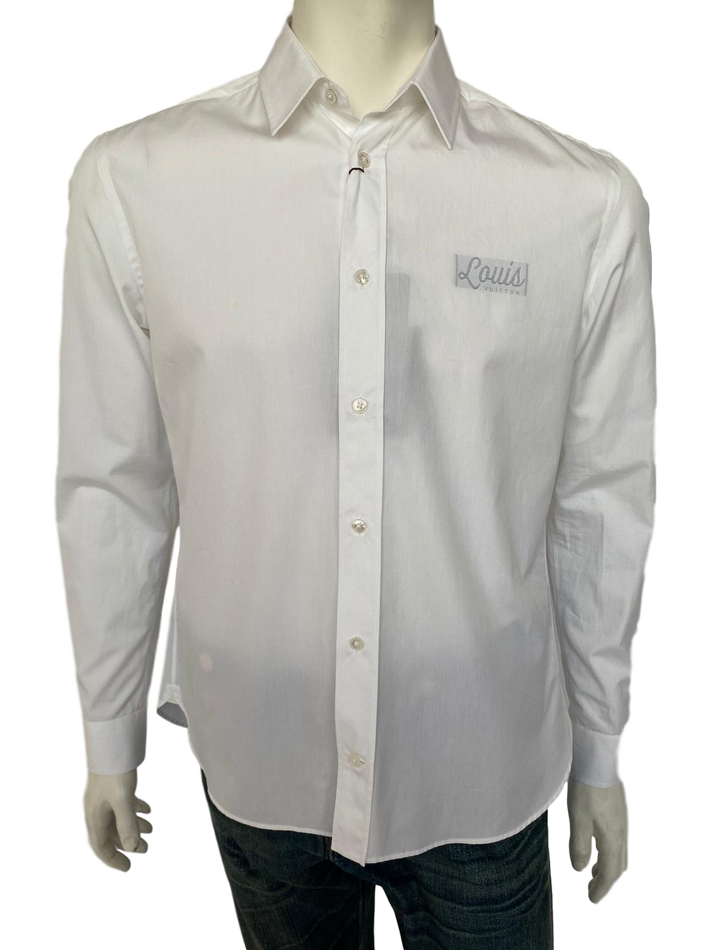 Louis Vuitton Men's White Cotton Emblem Classic Collar Shirt – Luxuria & Co.