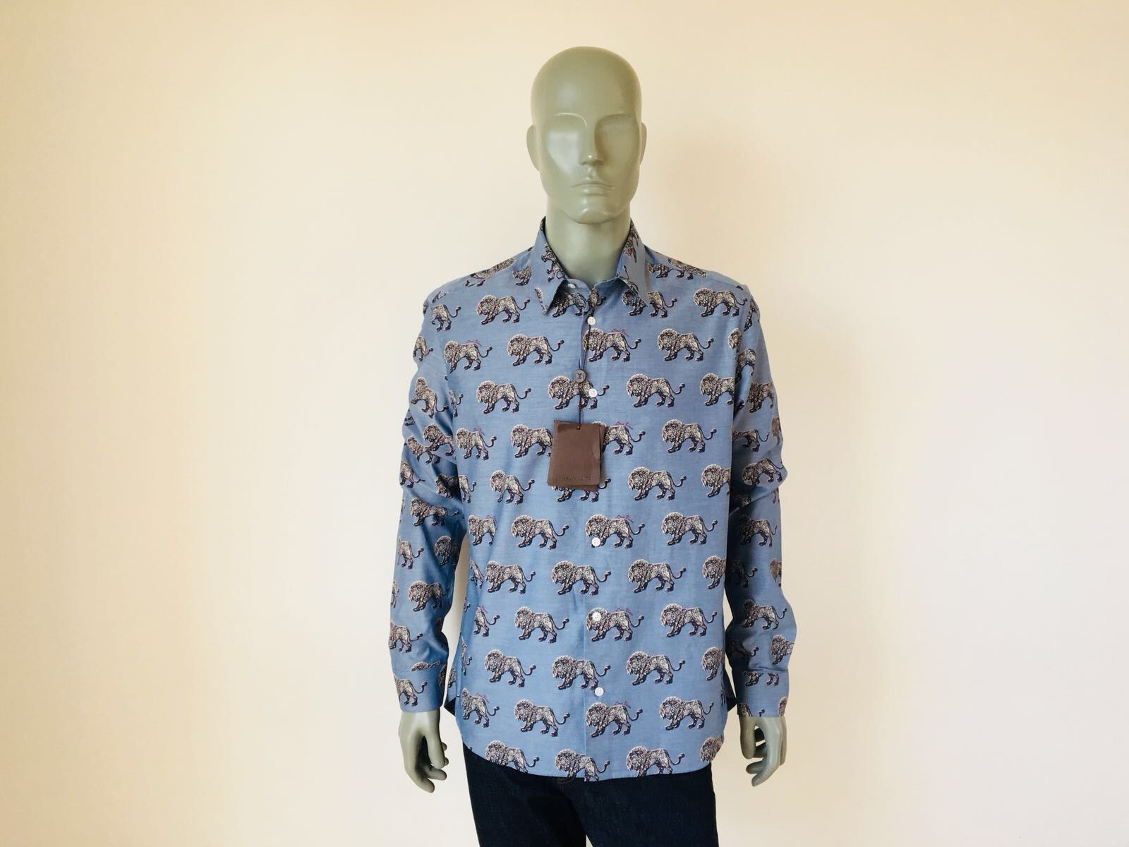 Louis Vuitton Men's Blue Cotton Chapman Lion Classic Shirt Luxuria & Co. Louis Vuitton Men's Blue Cotton Chapman Lion Classic Shirt Luxuria & Co.