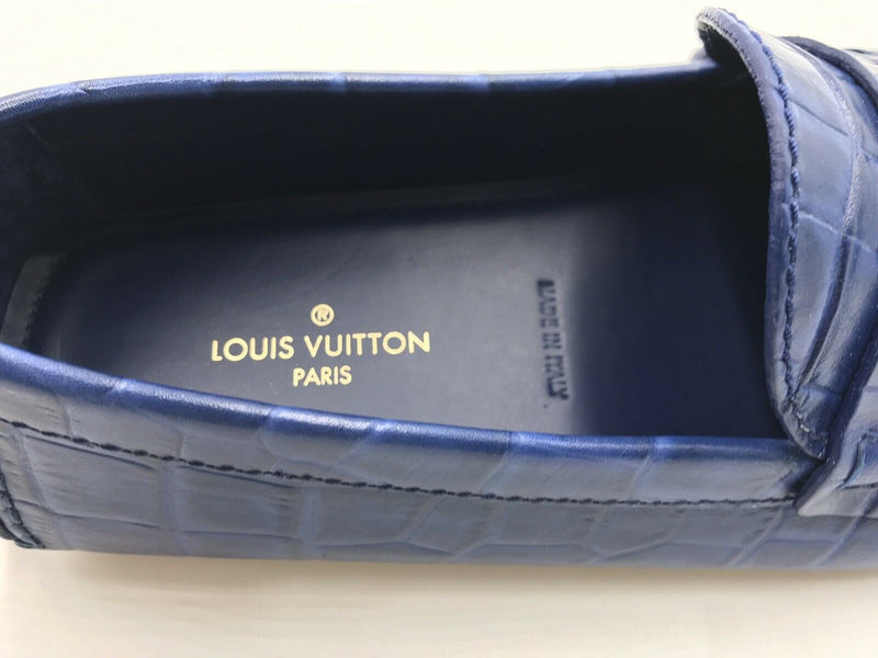 Louis Vuitton Men's Blue Alligator Print Shade Car Shoe Loafer