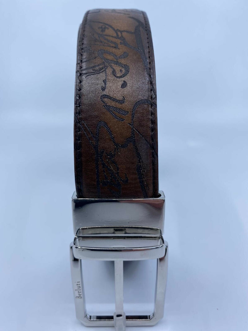 Berluti Men's Brown Versatile Reversible Scritto Leather Belt