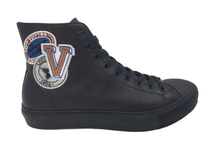 Louis Vuitton, Shoes, Louis Vuitton Black Leather High Tops Lv Size 8 Us  Size 9 Authentic Lv