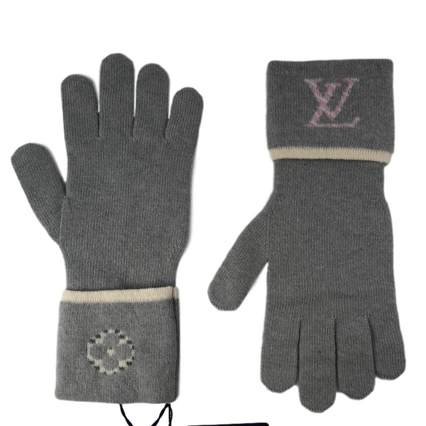 Louis Vuitton Women's Gray Wool Cashmere Monogram Pop Perle Gloves