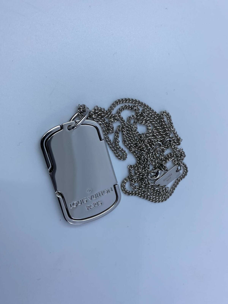 Vintage Louis Vuitton Dog Tag Necklace Silver 2 Tags