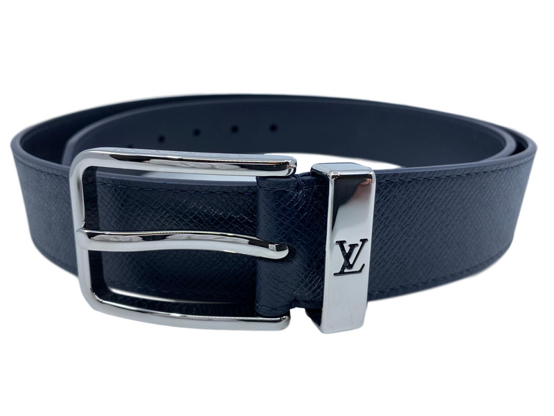 Louis Vuitton Pont Neuf Belt Taiga 35MM Bleu Marine in Taiga Leather with  Palladium-tone - JP