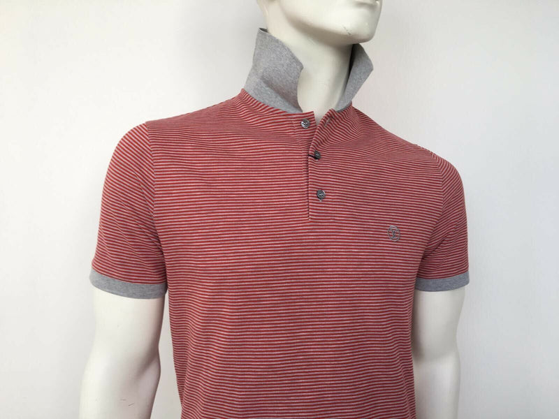 Louis Vuitton Men's Red Gray Cotton Fil a Fil Striped Polo Shirt