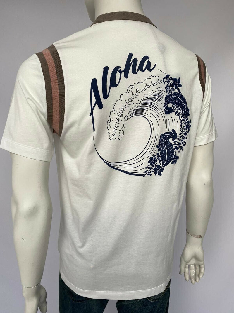Louis Vuitton Men's Khaki Cotton Varsity Printed Aloha T-Shirt size L