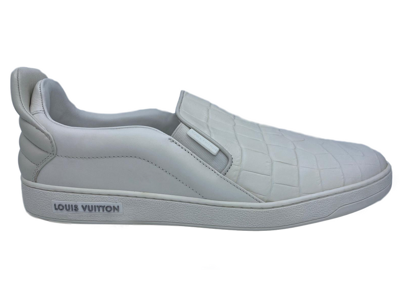 Louis Vuitton Men's White Leather Alligator Print Frontrow Slip-On