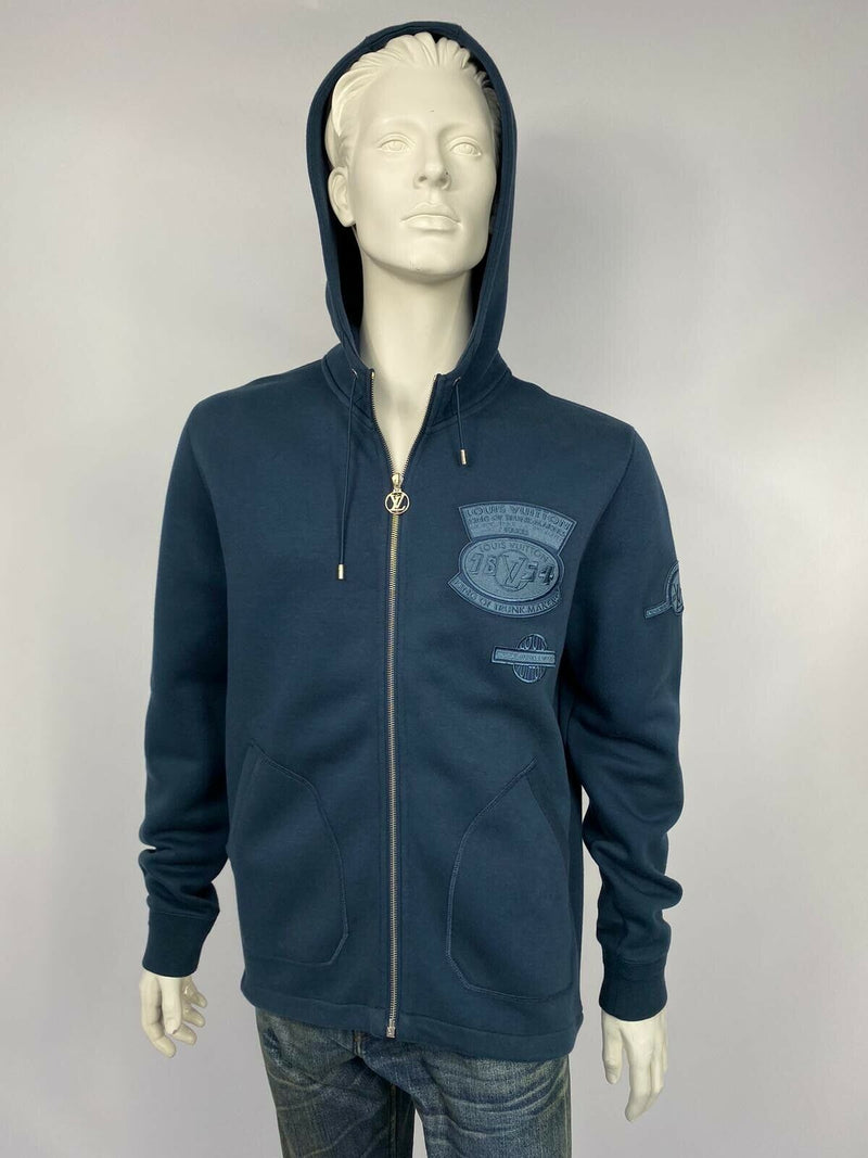 Louis Vuitton Men's Zip Through Hoodie Denim with Sash and Patches