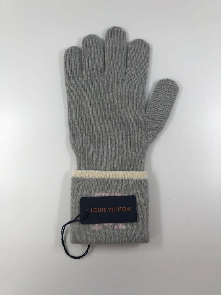 Louis Vuitton Women's Gray Wool Cashmere Monogram Pop Perle Gloves