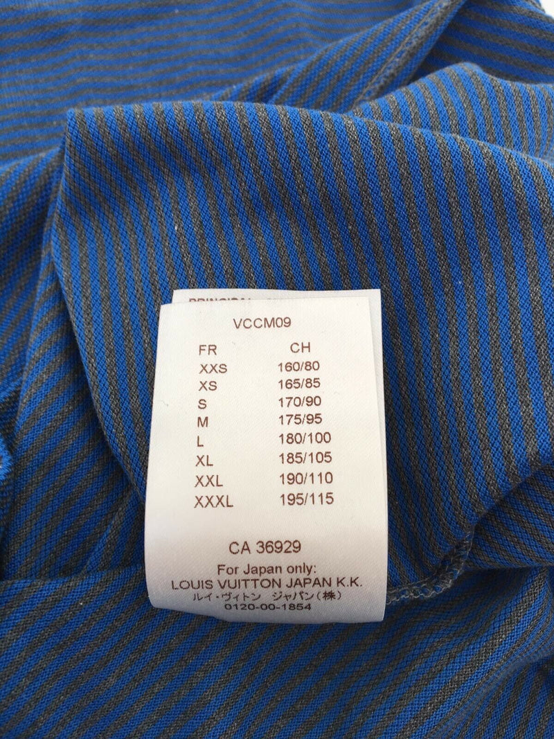 Louis Vuitton Men's Blue Gray Cotton Fil a Fil Polo T-Shirt size XL