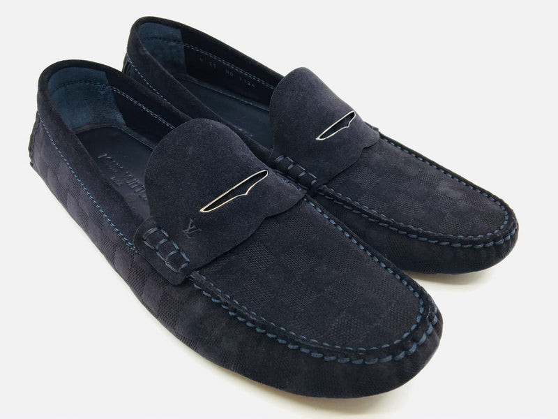 Louis Vuitton Men's Navy Suede Damier Shade Car Shoe Loafer