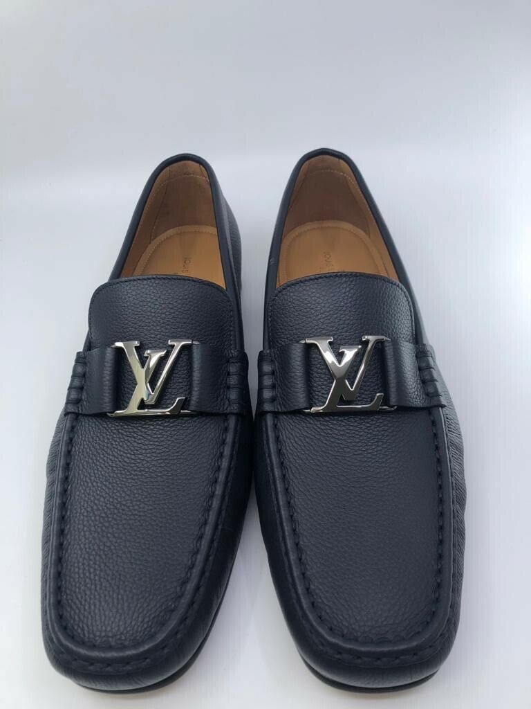 Louis Vuitton Navy Blue Patent Leather Oxford Slip On Mocassin Loafers 40