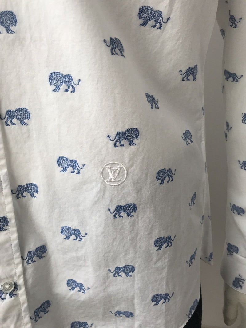 Louis Vuitton Monogram Giraffe Elephant Long Sleeve Shirt White
