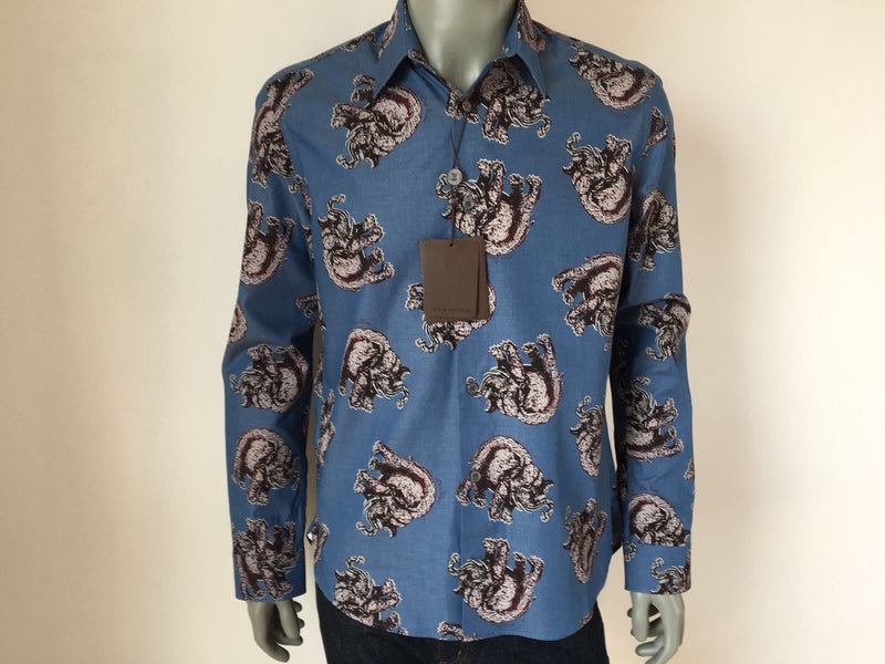 louis vuitton mens dress shirts Louis Vuitton Men's Blue Cotton Chapman Elephant Classic Shirt – Luxuria & Co