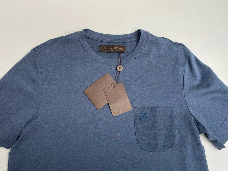 Louis Vuitton Men's Blue Cotton Damier Pocket Crewneck T-Shirt – Luxuria &  Co.