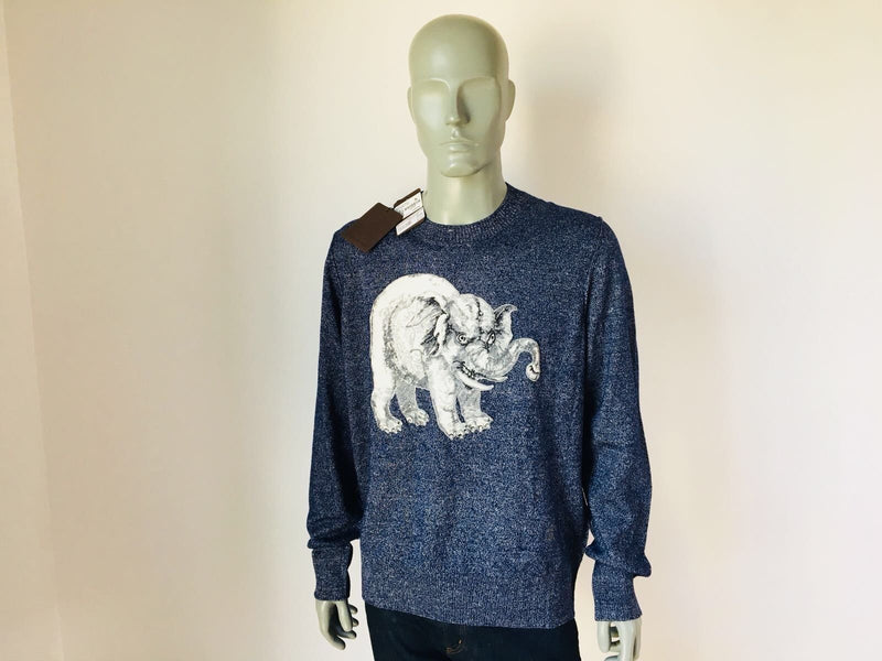 Louis Vuitton Men's Navy Linen Wool Chapman Elephant Crewneck Sweater –  Luxuria & Co.