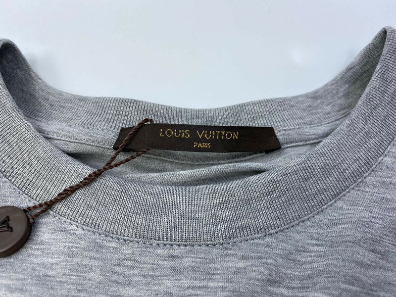 Louis Vuitton Men's Gray Cotton Varsity Embroidered T-Shirt