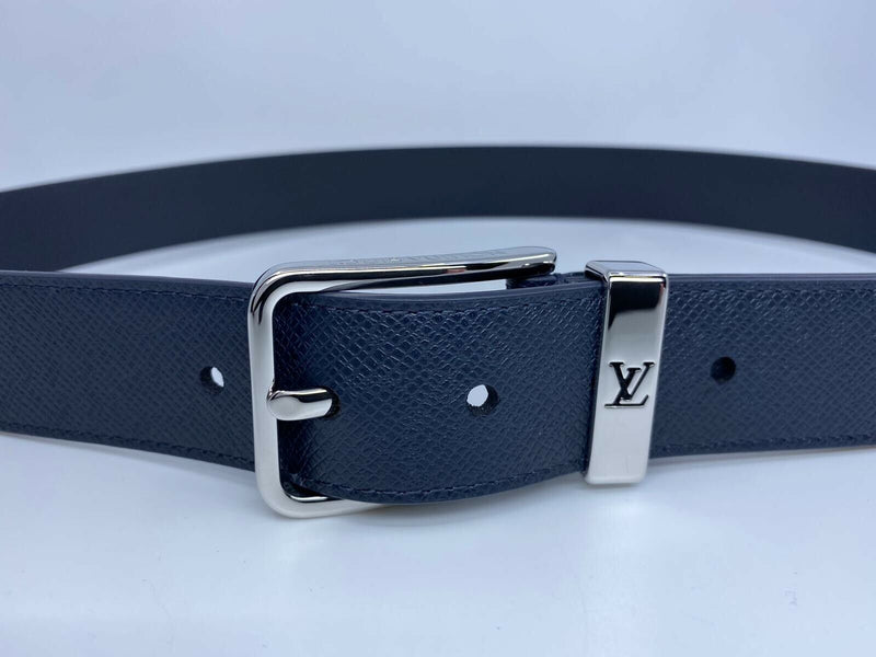 Louis Vuitton Pont Neuf Belt Taiga 35MM Bleu Marine in Taiga Leather with  Palladium-tone - JP