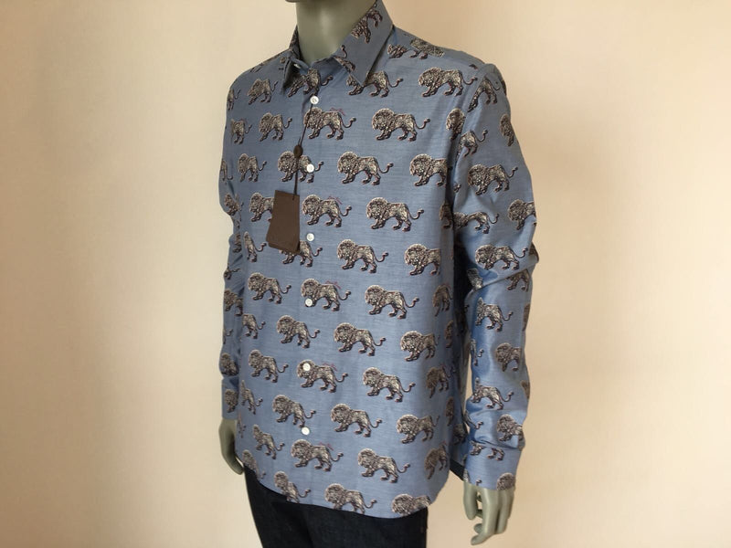 lv dress shirt Louis Vuitton Men's Blue Cotton Chapman Lion Classic Shirt – Luxuria & Co