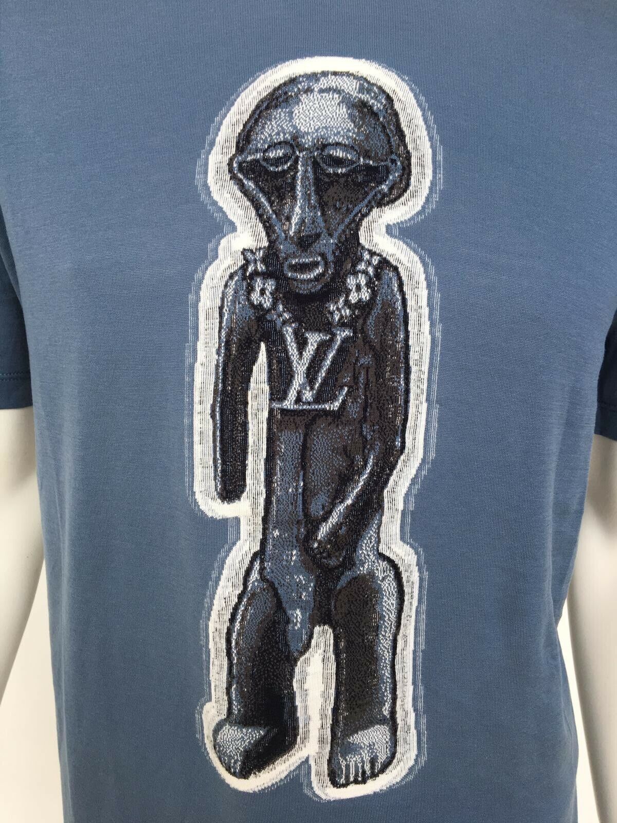LOUIS VUITTON メンズ Tシャツ 17ss チャップマン ズールー像 Louis Vuitton Men's Blue Cotton Chapman Zulu Statue T-Shirt