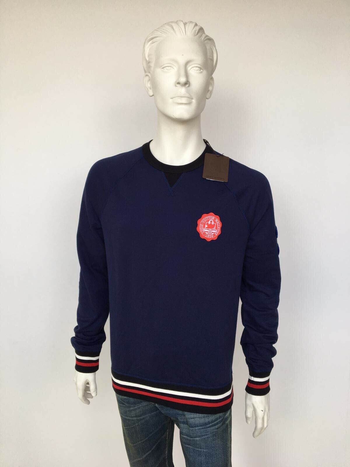 Louis Vuitton Men's Navy Cotton Patch Sweater with Tipping