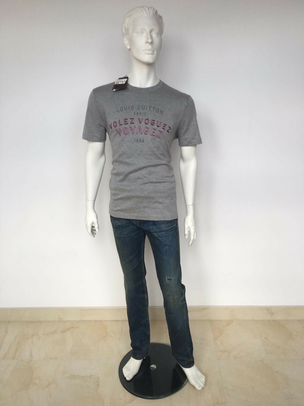 Louis Vuitton Men's Gray Cotton Volez Voguez Voyagez T-Shirt