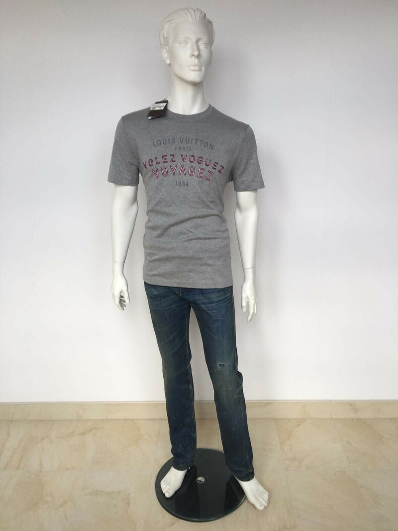 Louis Vuitton Men's Gray Cotton Volez Voguez Voyagez T-Shirt ...