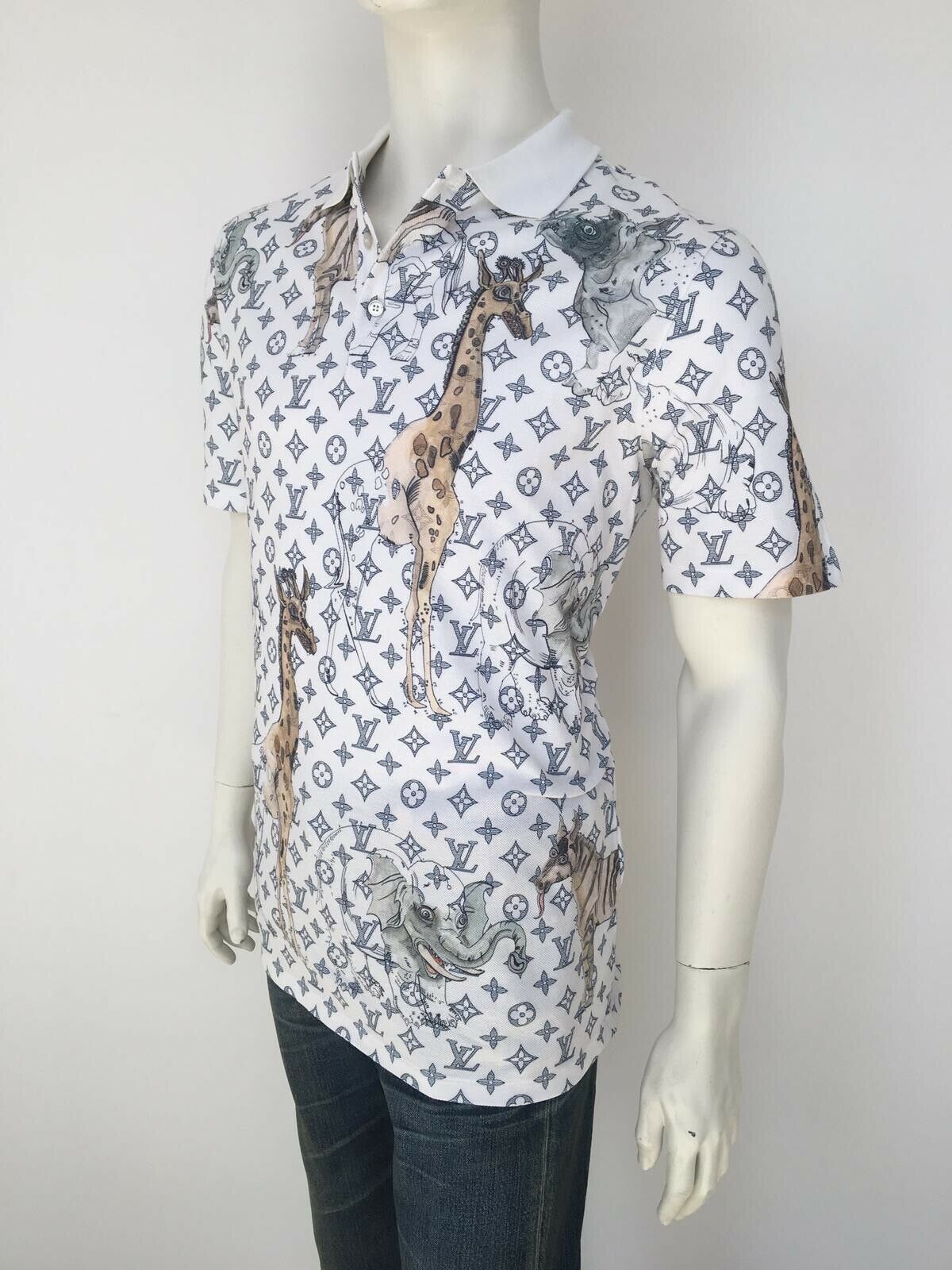 Louis Vuitton Men's White Cotton Chapman Monogram Animals Polo