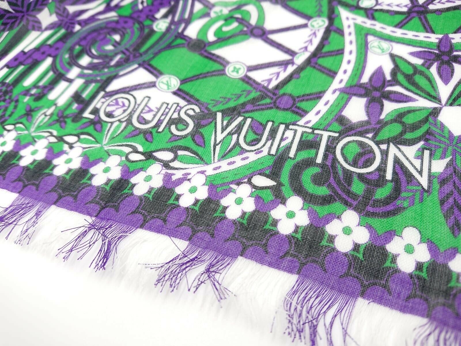Louis Vuitton Women's Green Purple Monogram Flower Scarf M78719 ...