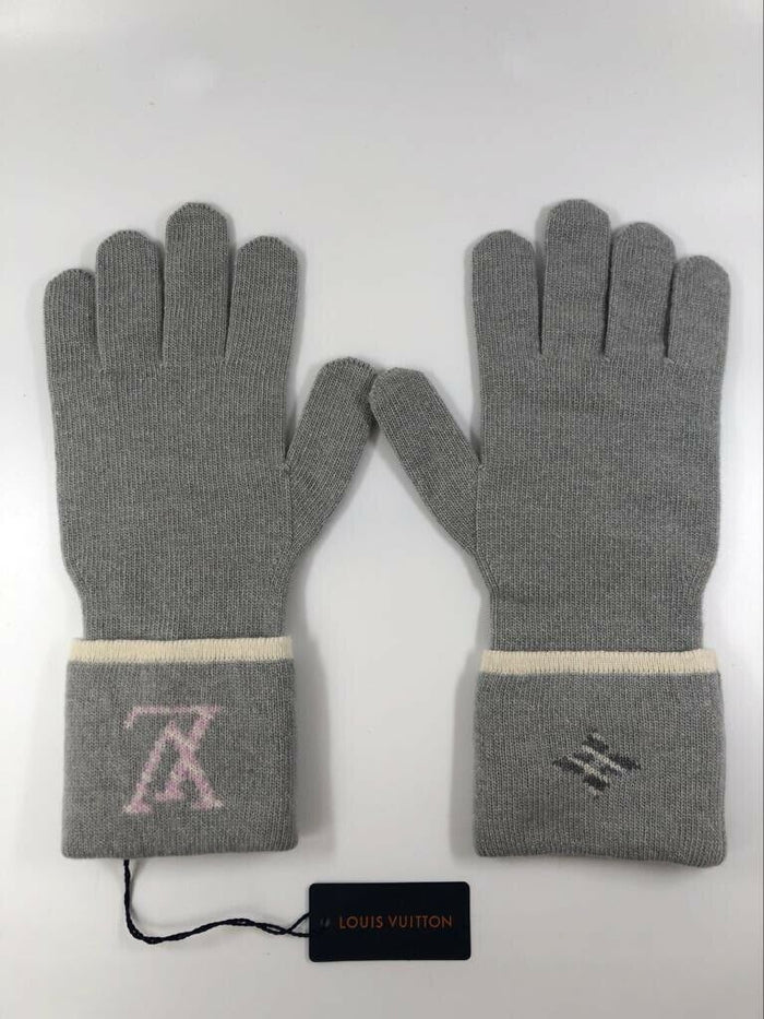 LOUIS VUITTON グレー ニット手袋 Louis Vuitton Women's Gray Wool Cashmere Monogram Pop Perle Gloves