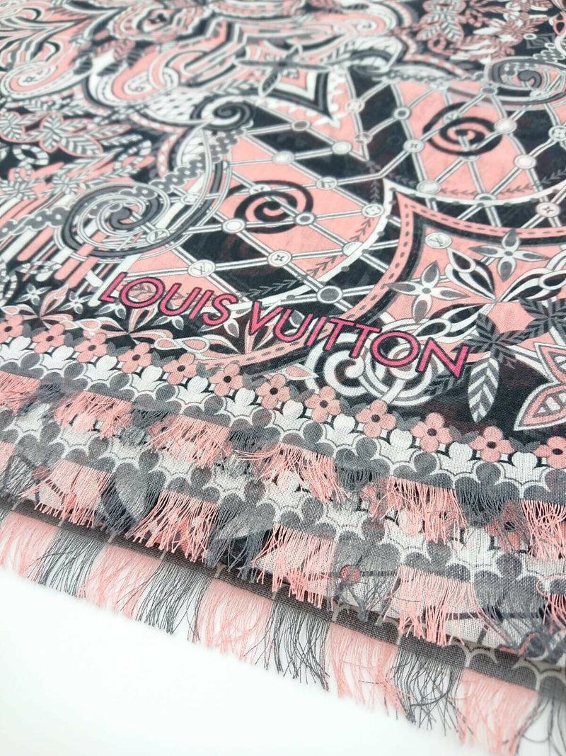 Authentic Louis Vuitton Flower Pattern Pink Scarf 100% Silk Made In Italy