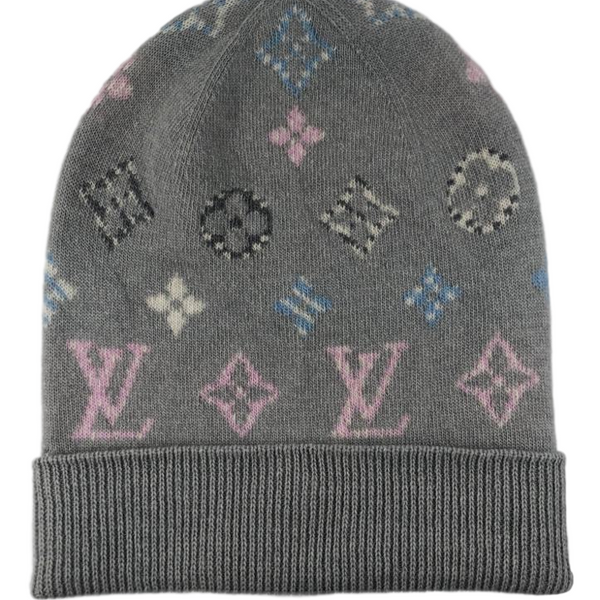 LOUIS VUITTON Wool Bonnet Pop Monogram Hat Grey 1301024
