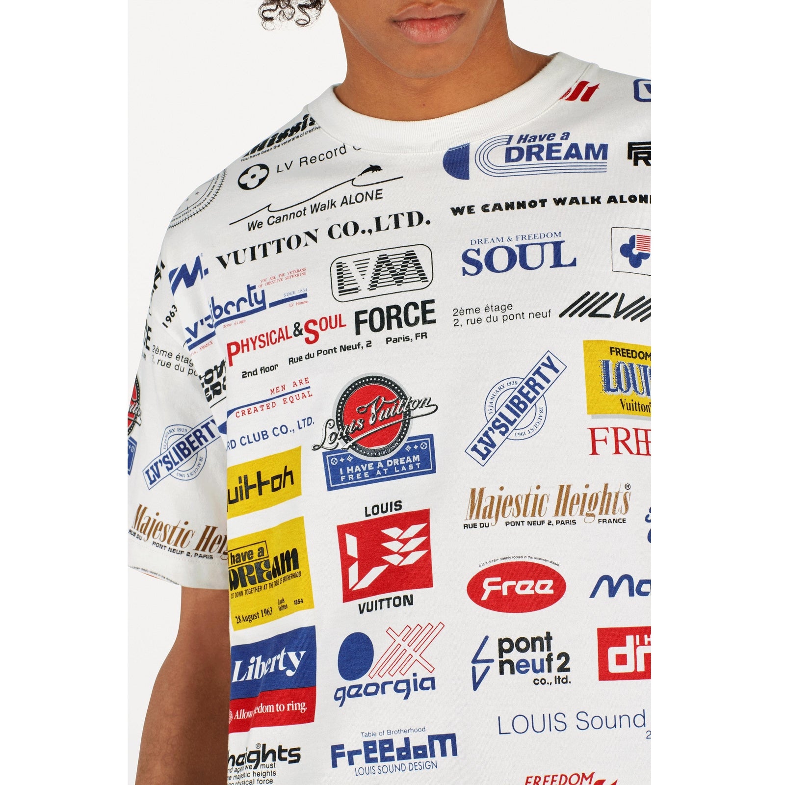 Louis Vuitton Men's White Cotton Allover Logos Printed T Louis Vuitton Men's White Cotton Allover Logos Printed T