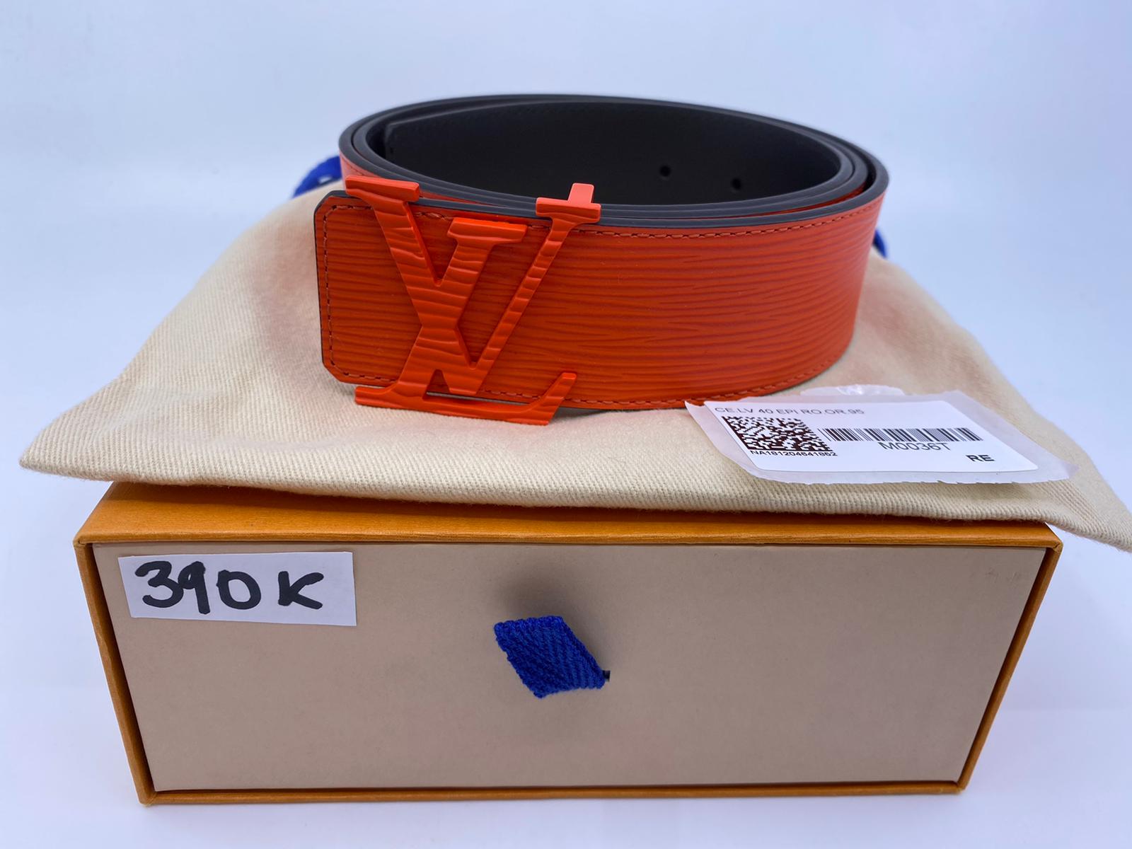 Louis Vuitton Red Orange Epi Leather LV Initiales 40 MM Belt 
