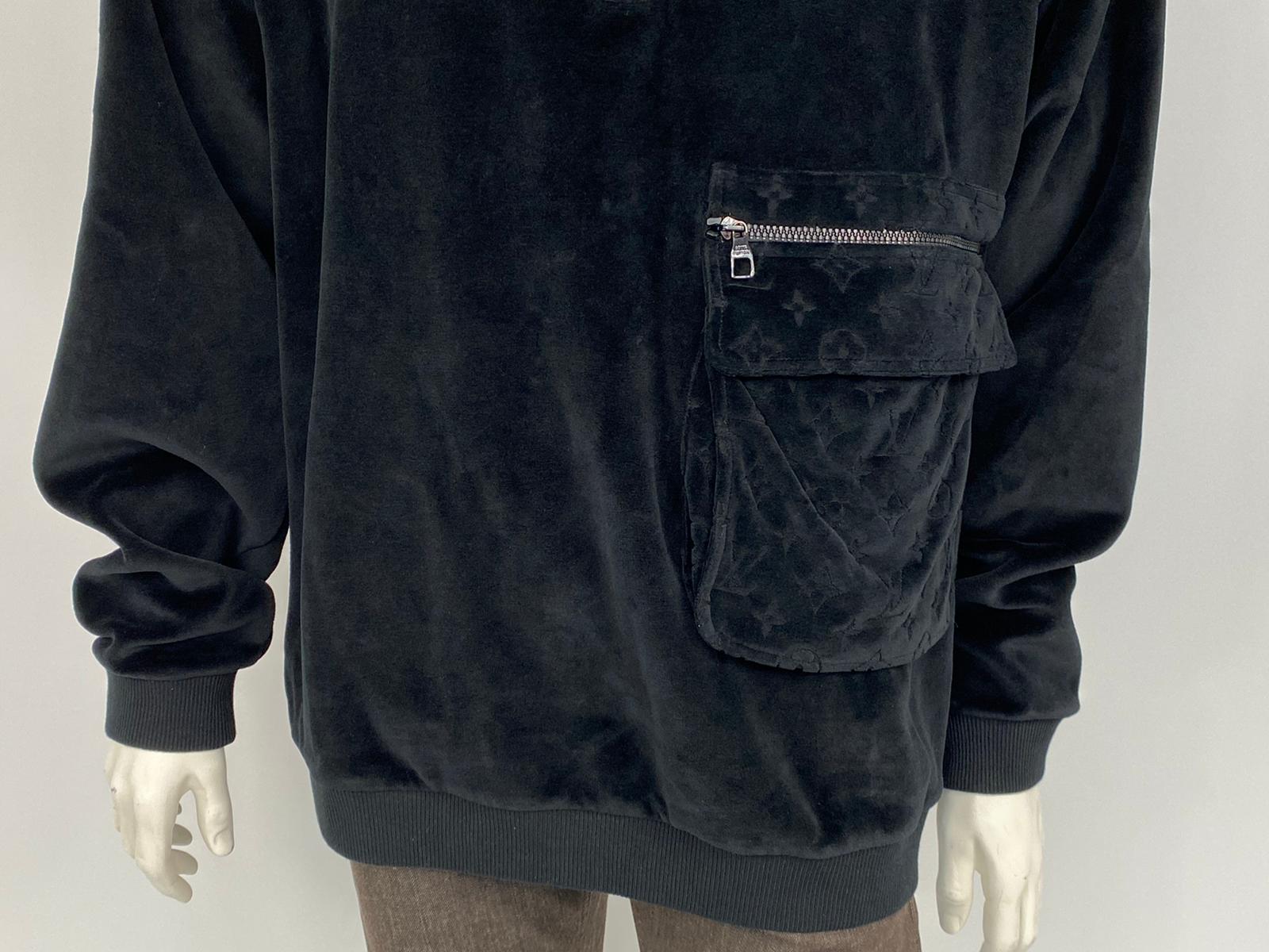L.V.ロゴ スウェットジャケット XXL Louis Vuitton Men's Black Cotton Velour Multi Pocket Half Zip