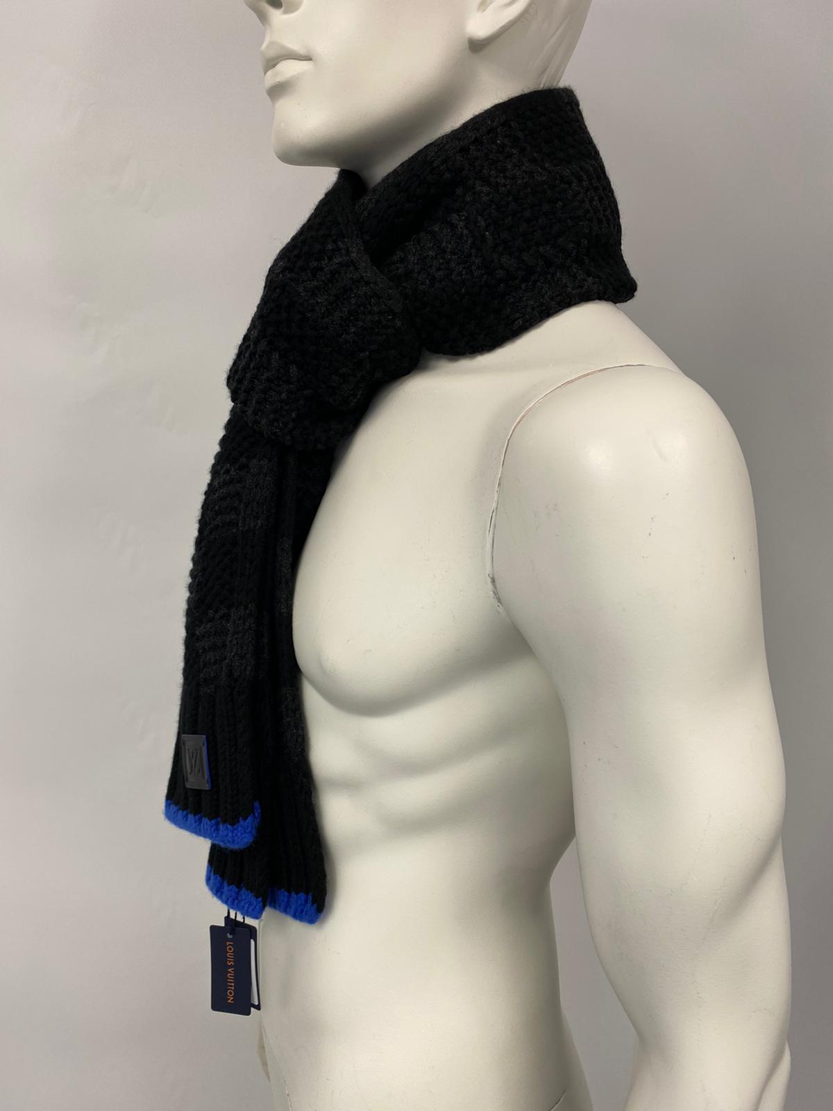 Louis Vuitton Men's 100% Cashmere Damier Anthracite Blue Helsinki