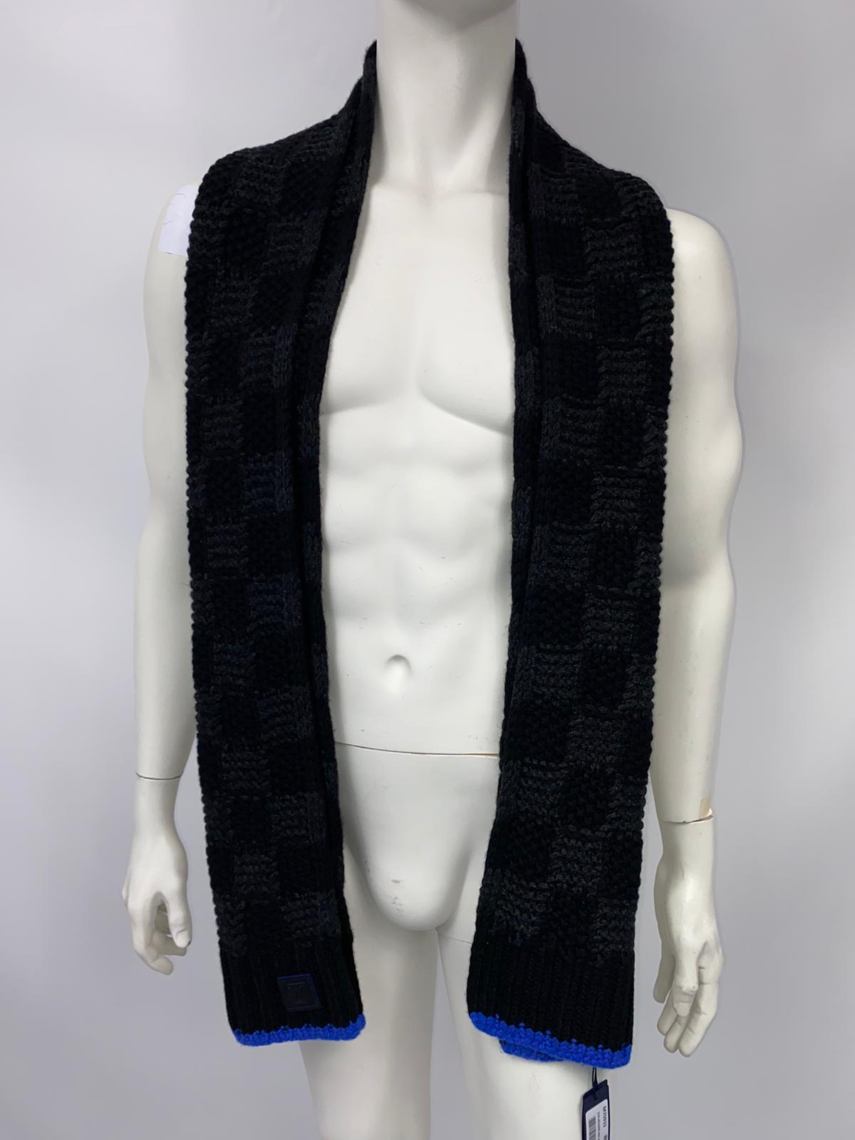 Louis Vuitton Men's 100% Cashmere Damier Anthracite Blue Helsinki