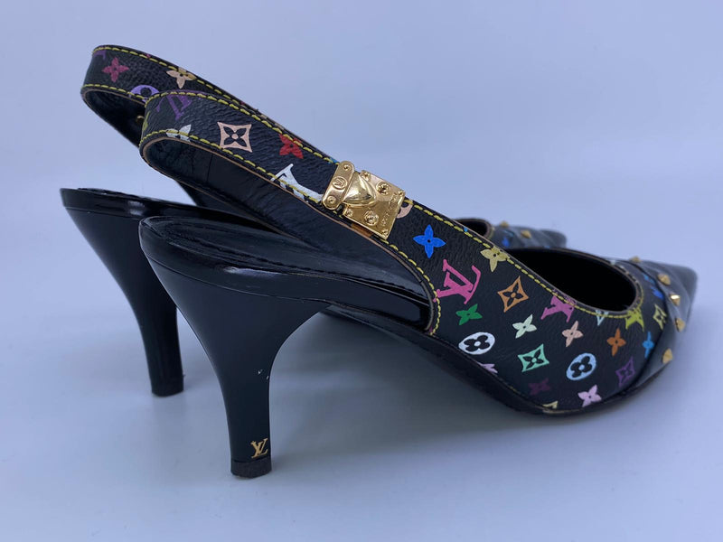 Louis Vuitton Women's Black Multicolore Monogram Slingback Heels