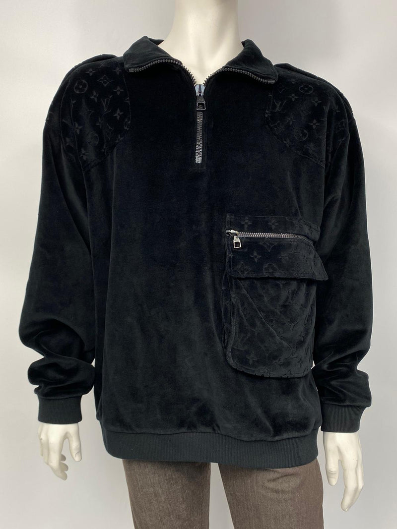 Louis Vuitton Men's Black Cotton Velour Multi Pocket Half Zip