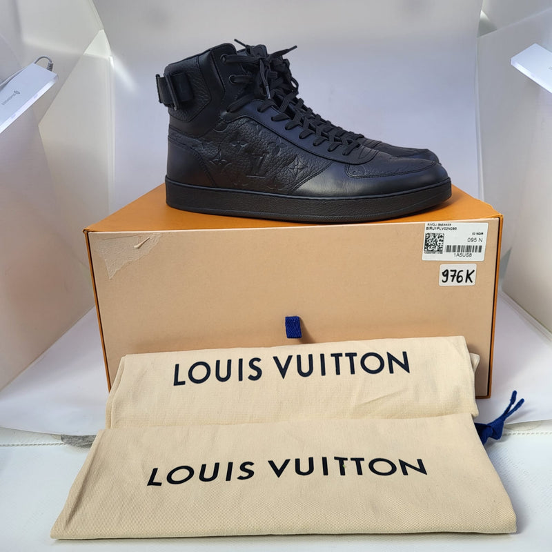 LOUIS VUITTON Calfskin Monogram Mens Rivoli High Top Sneakers 9.5