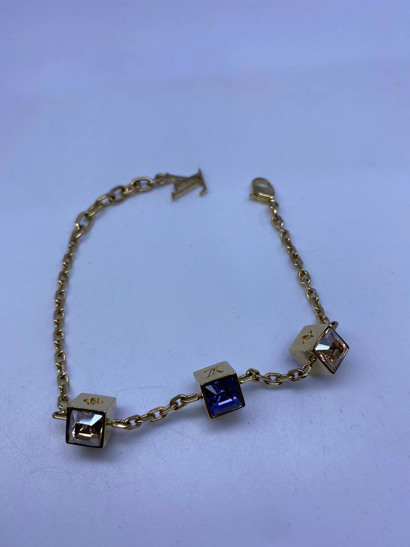 LOUIS VUITTON Gamble Gold Tone Swarovski Cube Chain Bracelet LV