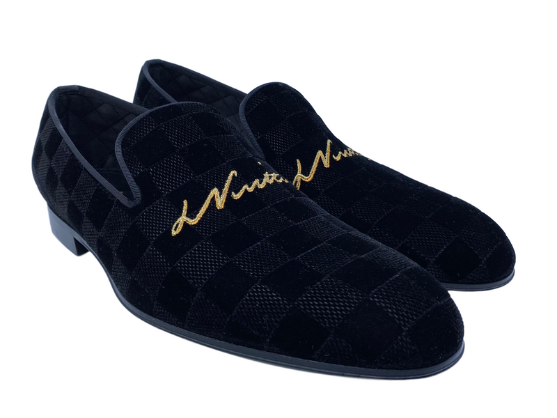 Louis Vuitton Men's Black Damier Velvet Auteuil Slipper – Luxuria & Co Louis Vuitton Men's Black Damier Velvet Auteuil Slipper – Luxuria & Co