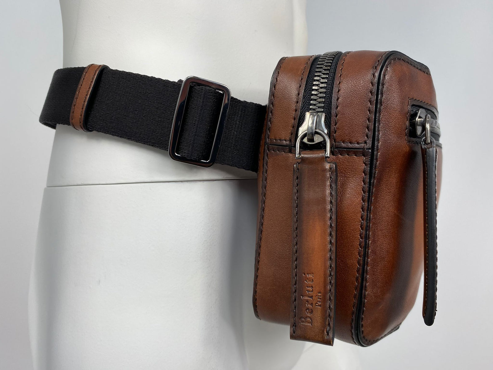 Berluti Men's Mogano Venezia Leather Pilote II Scritto Crossbody
