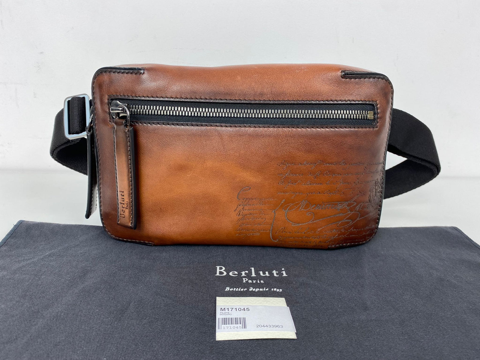 Berluti Men's Mogano Venezia Leather Pilote II Scritto Crossbody