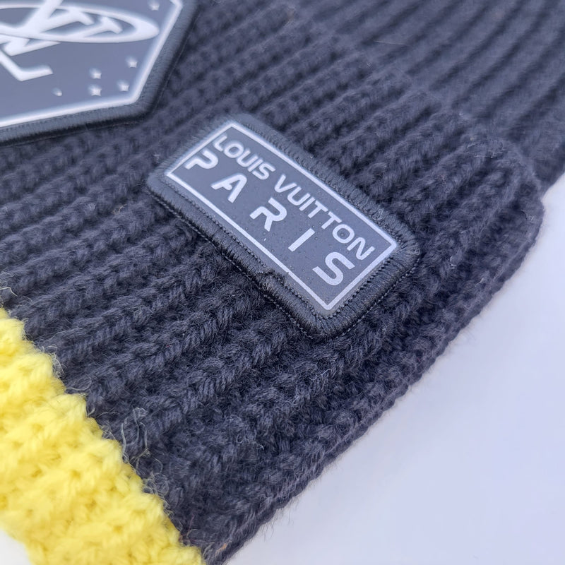 Louis Vuitton Black x Yellow Cable Knit Gravity Beanie Hat Cap Space  527lvs38 at 1stDibs