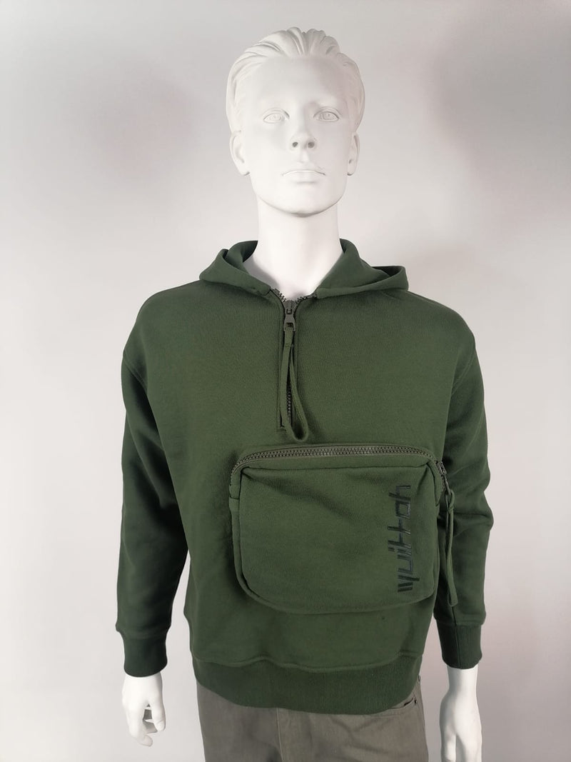 3D Patched Pocket Half Zipped Sweater